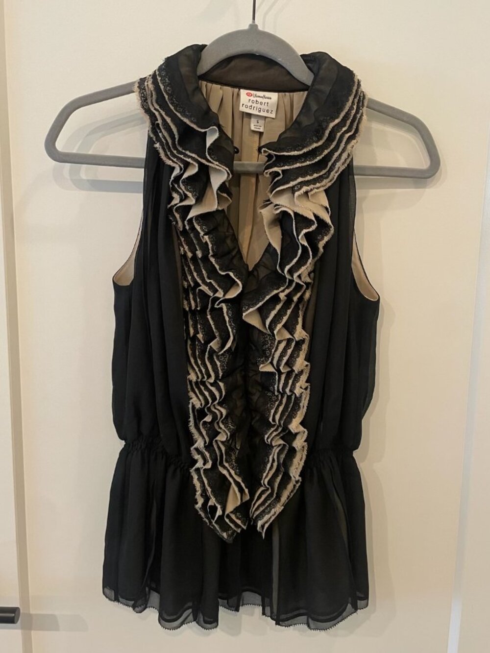 Robert Rodriguez Black Ruffle Blouse Small Neiman Marcus